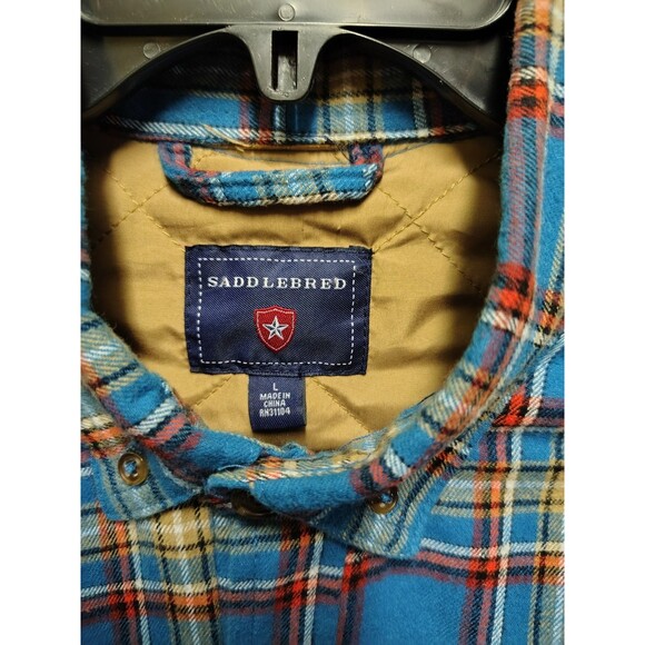 Saddlebred Skacket Men's Blue Plaid Size L Button Pockets Insulated - Picture 2 of 6